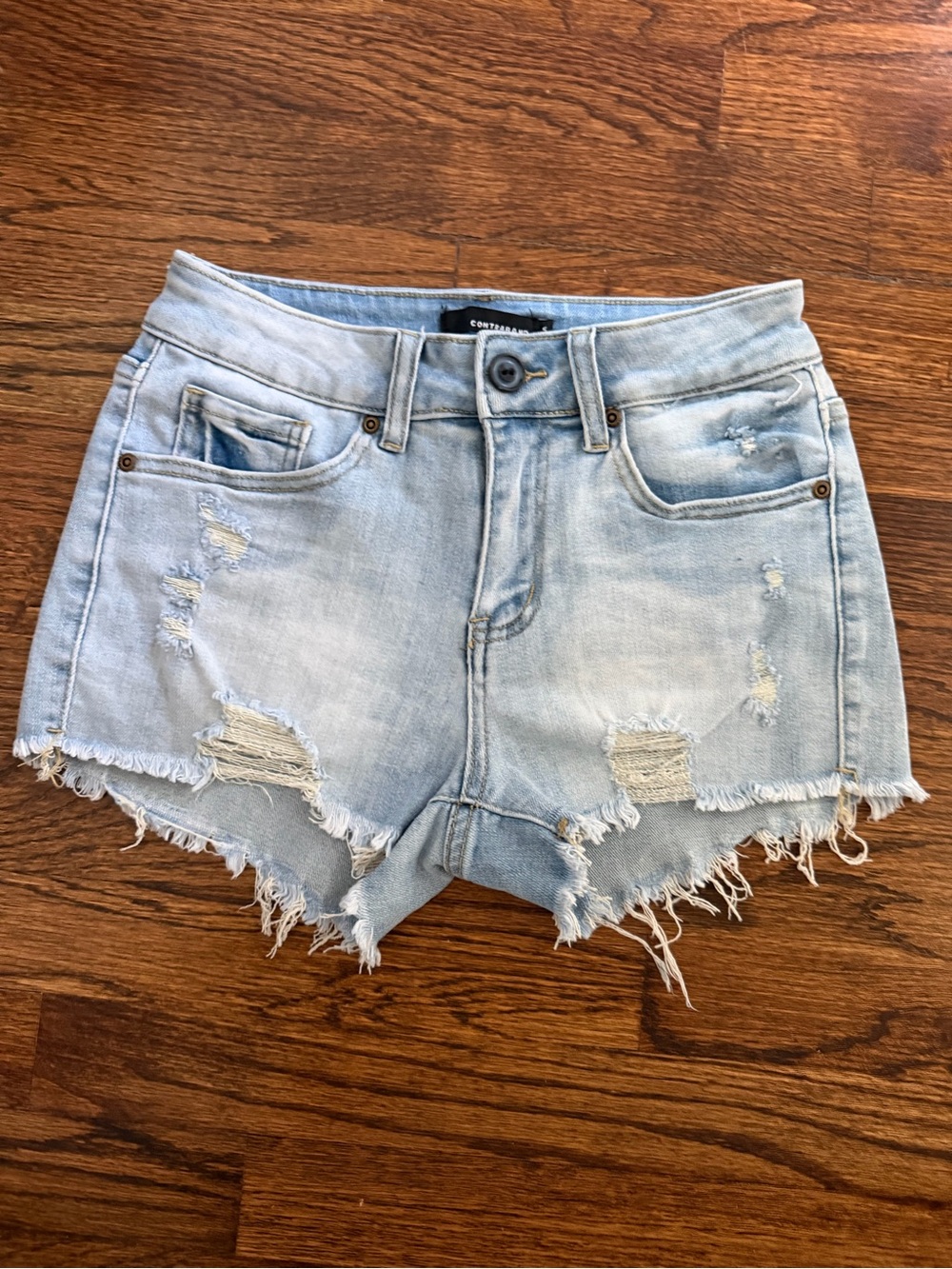 Contraband Light Blue Distressed High-Rise Denim Shorts